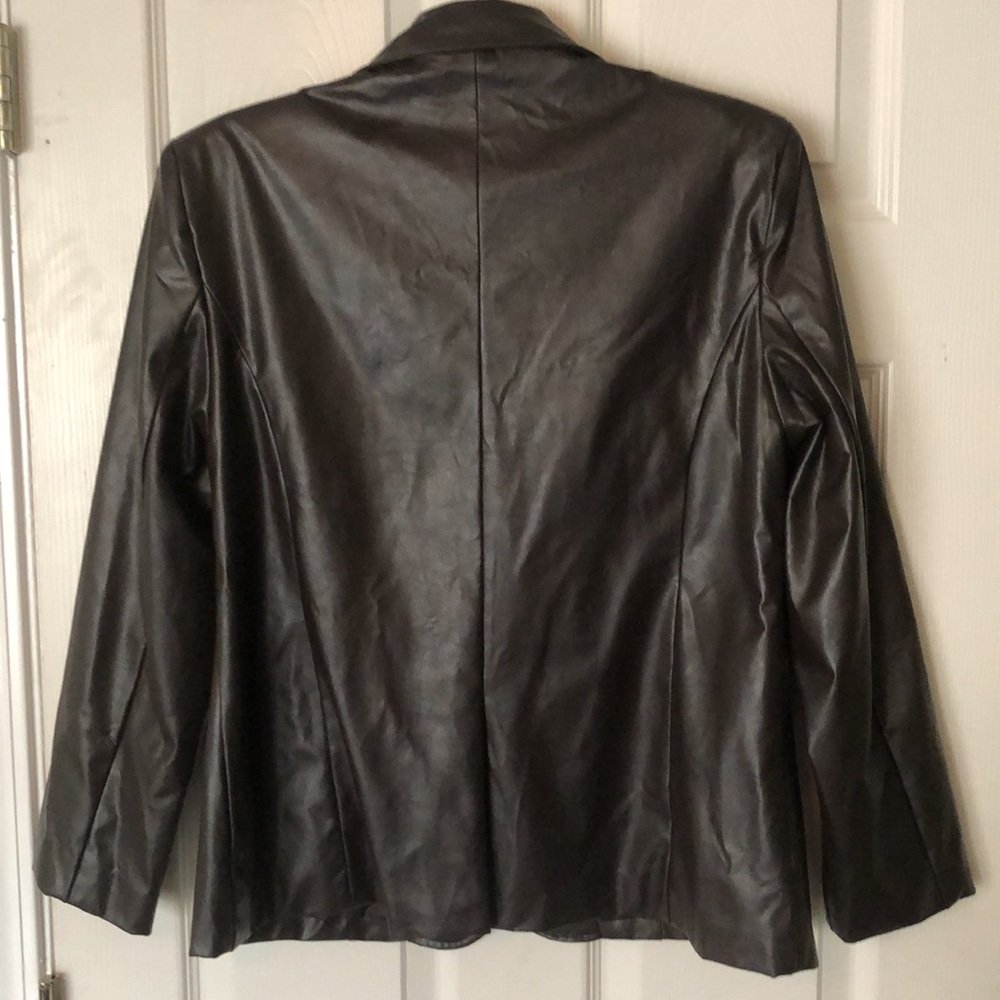 Faux Leather dark brown blazer jacket double button Women petite medium western - Picture 2 of 8